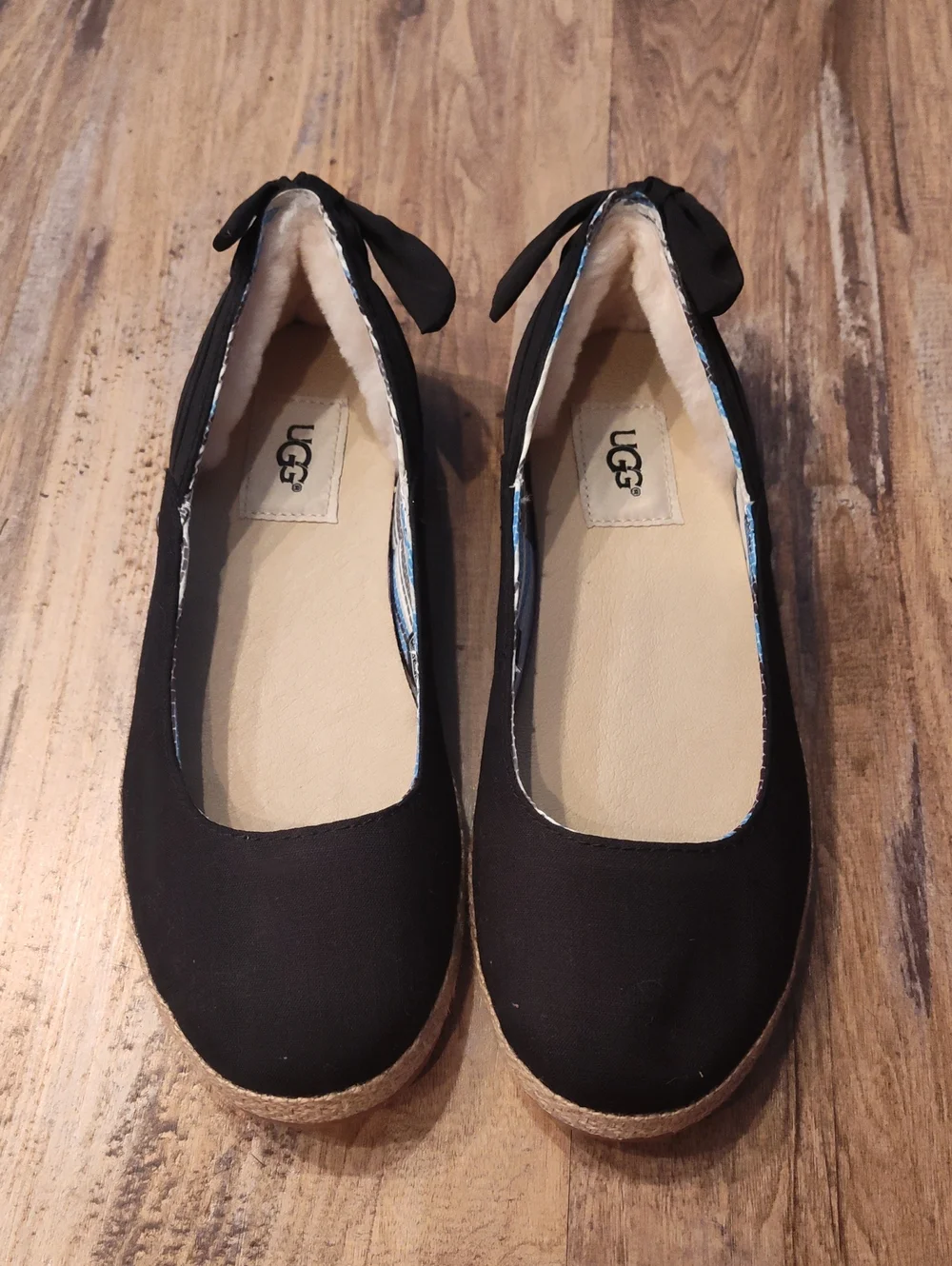 NWOT UGG Black Espadrille Ballet Flats with Heel Tie, Sz 6.5